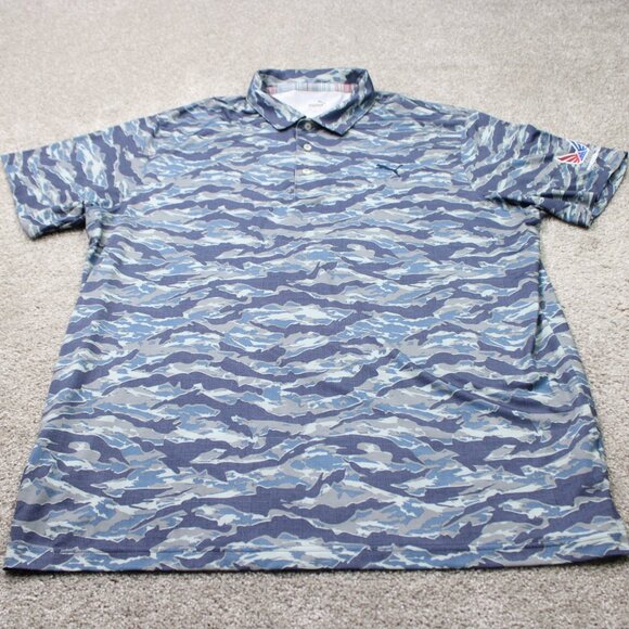 Puma Volition Polo Shirt Mens XL Blue Camo Short Sleeve Golf Stretch Pullover - Picture 3 of 15